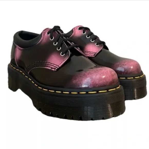 Dr. Martens Shoes - DR. Doc Martens 8053 Distressed Leather Quad Platform Oxford Shoe Black Pink W5